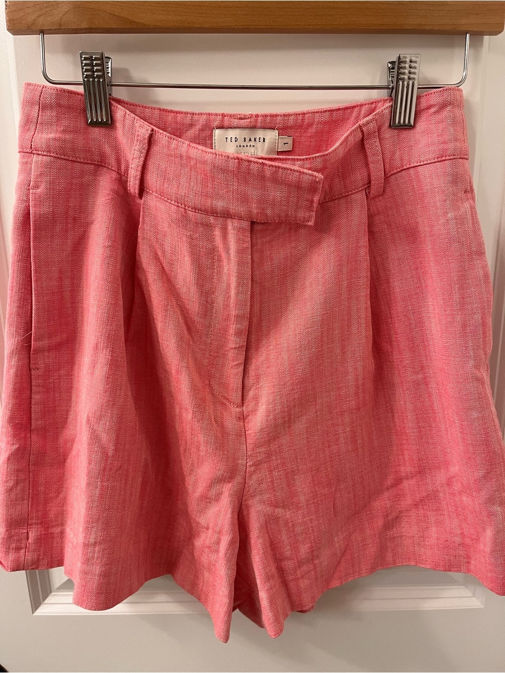 Ted Baker Coral-Pink Linen-Blend Tailored High-Waist Shorts